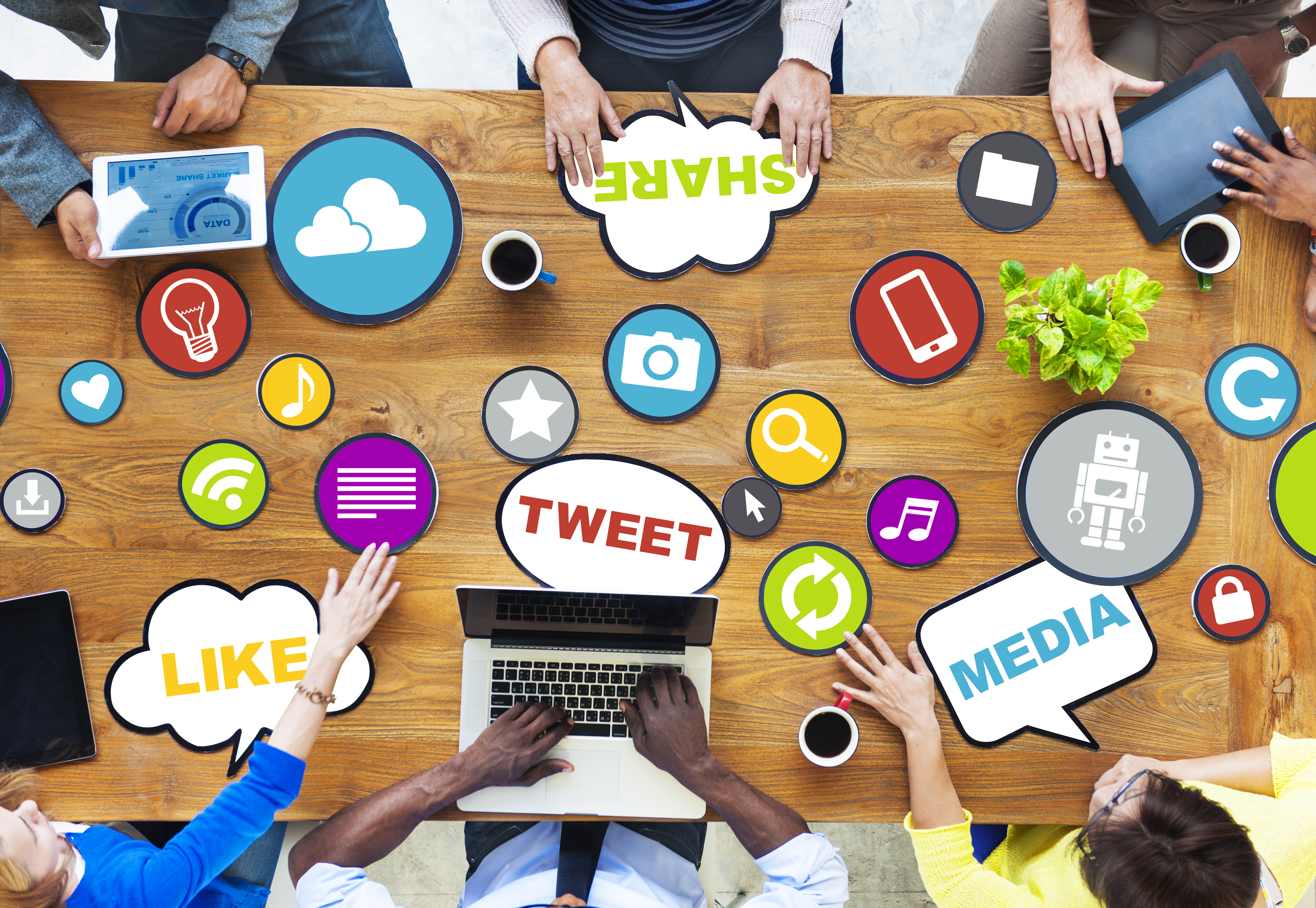 Image of various bubbles displaying various social medias